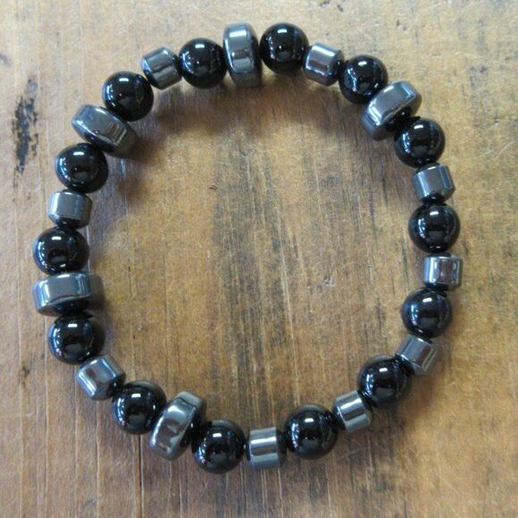 MERRISOTA JEWELRY Black Jade Hematite Stretch Bracelet Size 6 3/4" Gemstones NEW - Picture 3 of 6